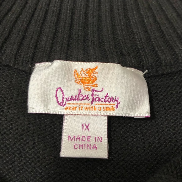 Quacker Factory Let It Snow Rhinestone Snowflakes Knit Black Sweater Top 1X - Picture 11 of 15